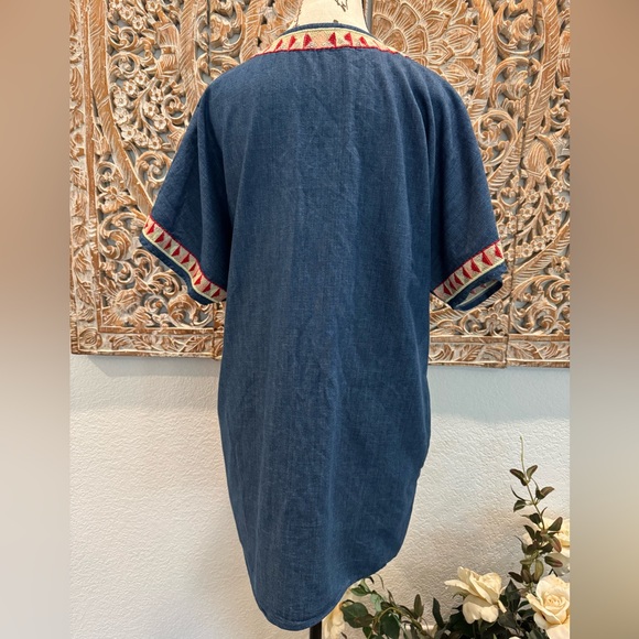 ZARA trf Collection Chambray w/Aztec Embroidered Trim Shirt Dress- oversized S - Picture 2 of 12